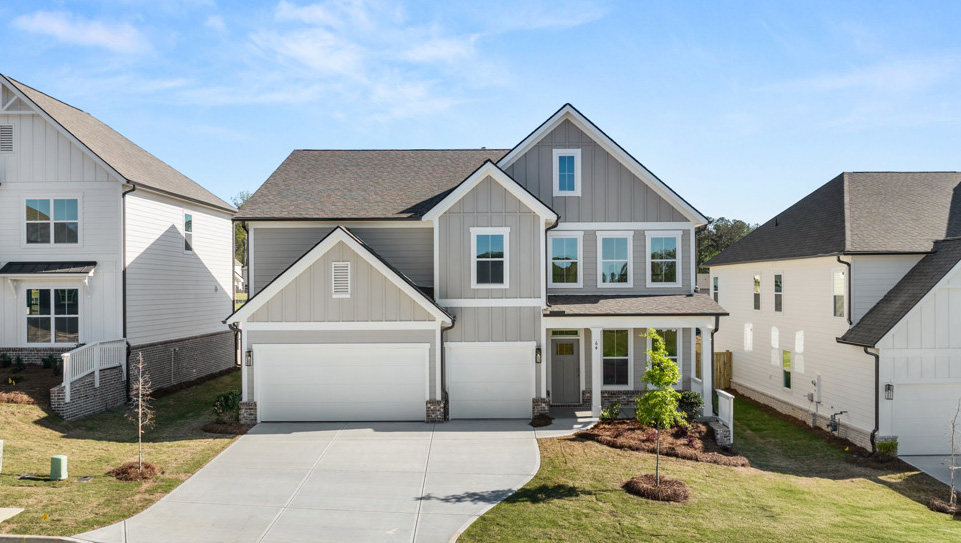 Front exterior of the Grayson plan at Hamptons at Riverwood East in Dallas, GA