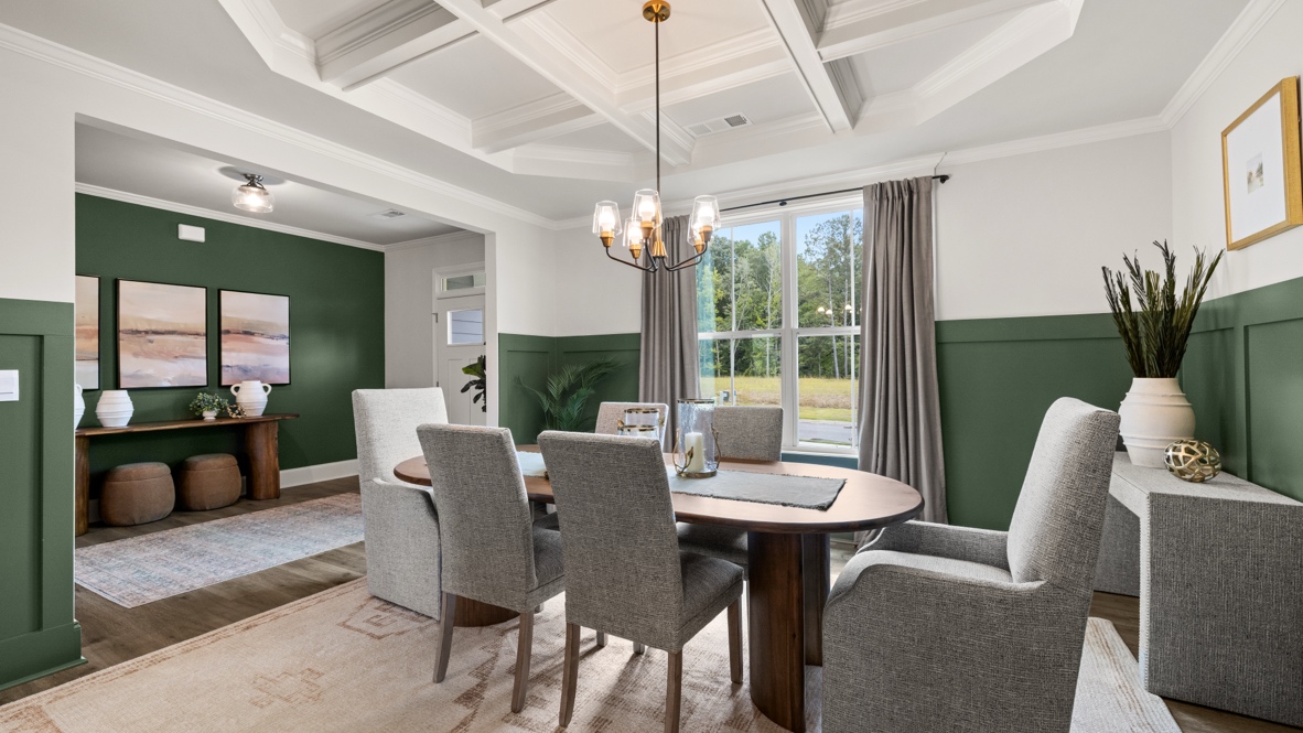 Formal dining room next to the entrance of the home