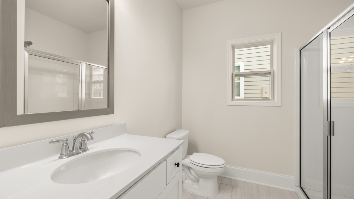 Interior bathroom with sink and shower