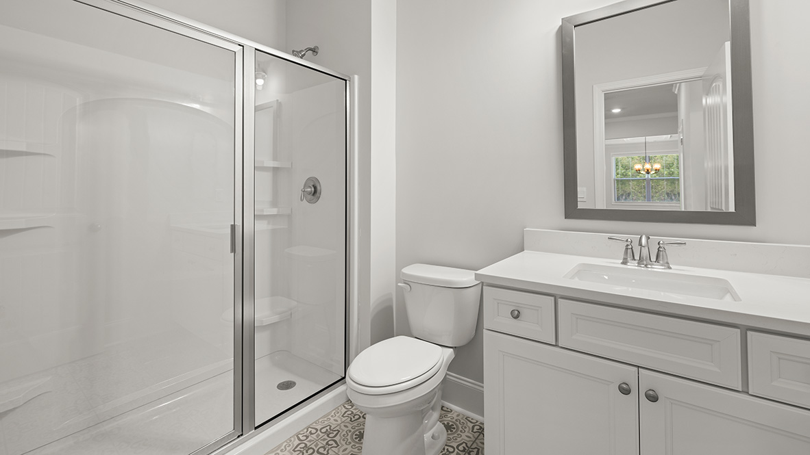 Interior bathroom with sink and shower