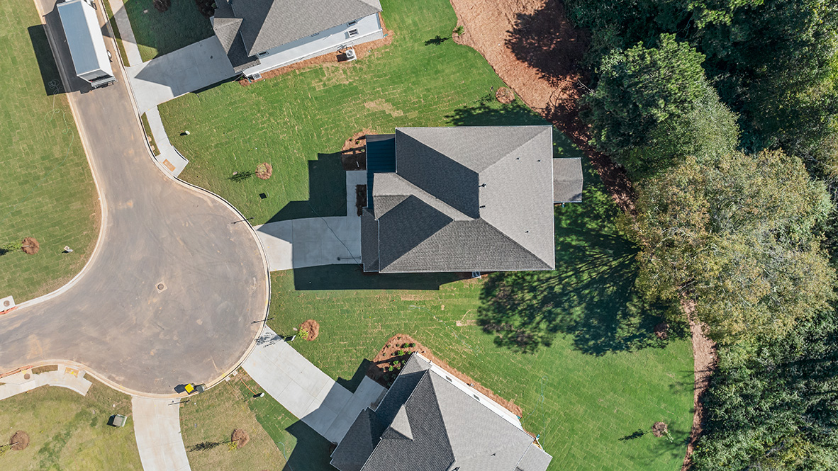 Aerial view of two-story home