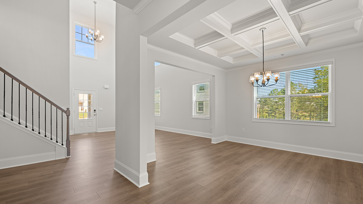 Interior dining area open to staircase