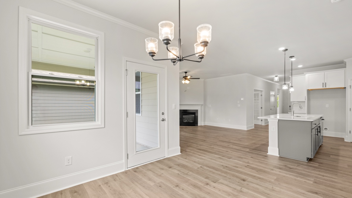 Interior living area open to kitchen with center island