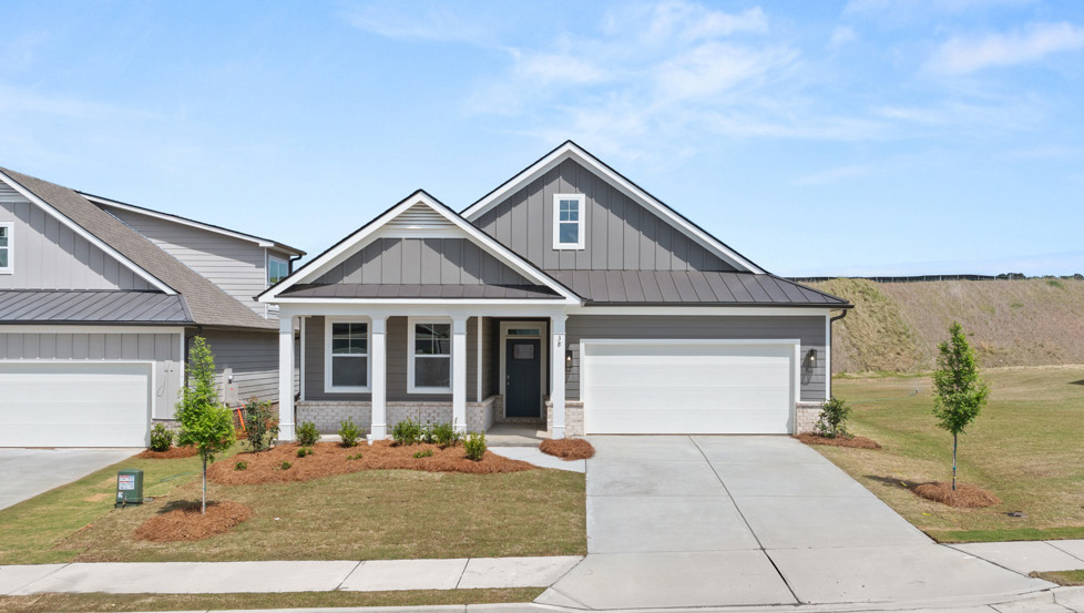 Front exterior of the Bristol floorplan at Hamptons at Riverwood North in Dallas, GA