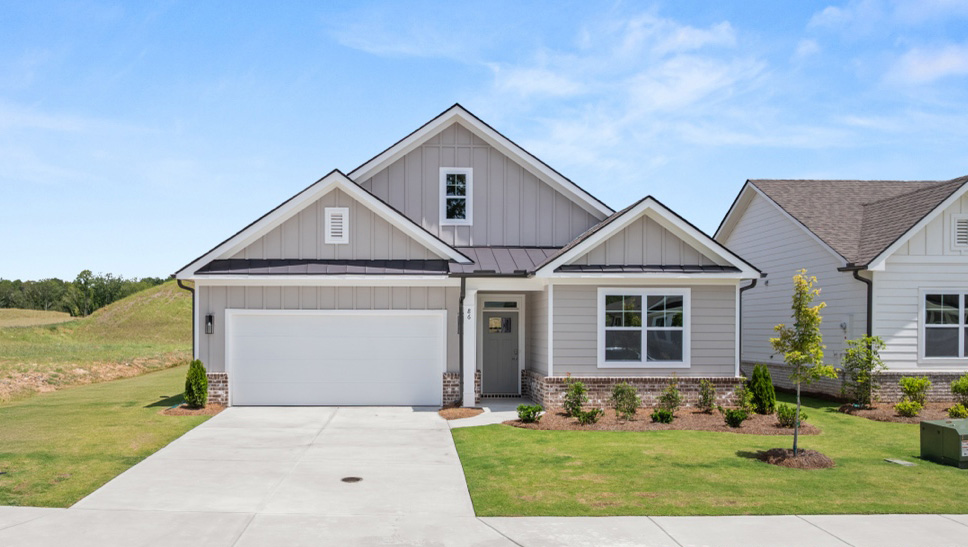Front exterior of the Cilfton floorplan at Hamptons at Riverwood North in Dallas, GA