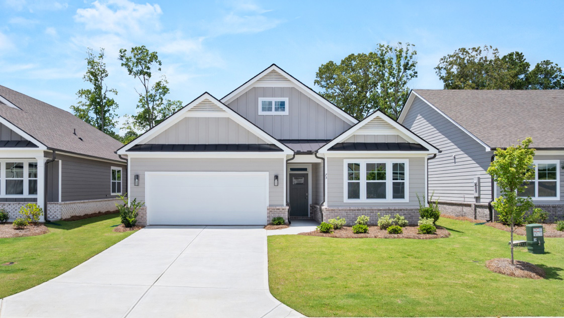 Front exterior of a Bristol floorplan home with grey siding