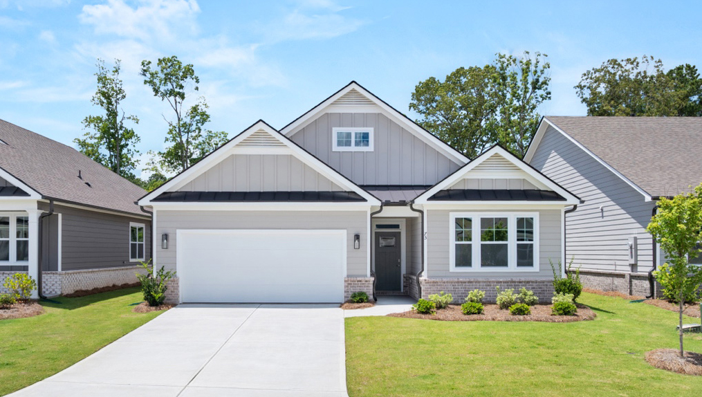 Front exterior of a Bristol floorplan home with grey siding