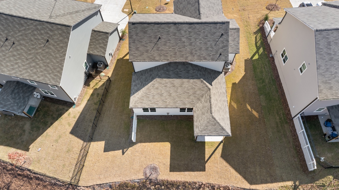 Exterior aerial view of homes