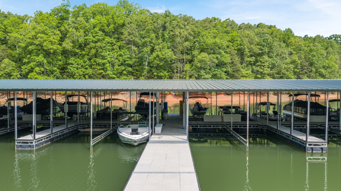 Community lake and boat slips on lake