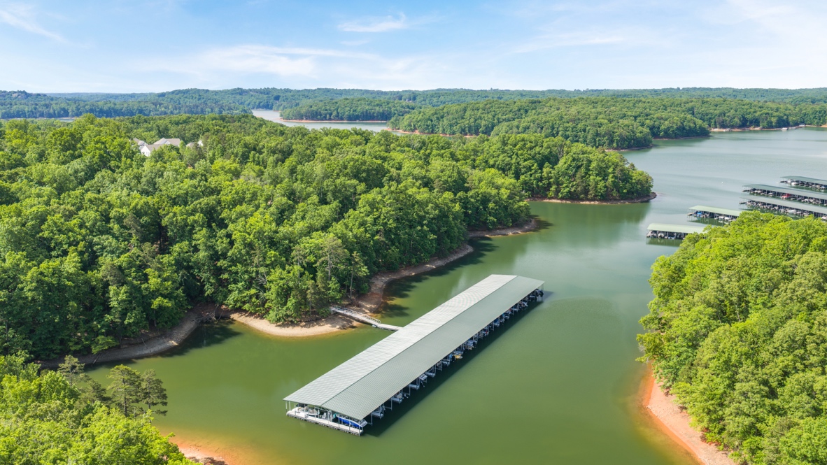 Community lake and boat slips on lake