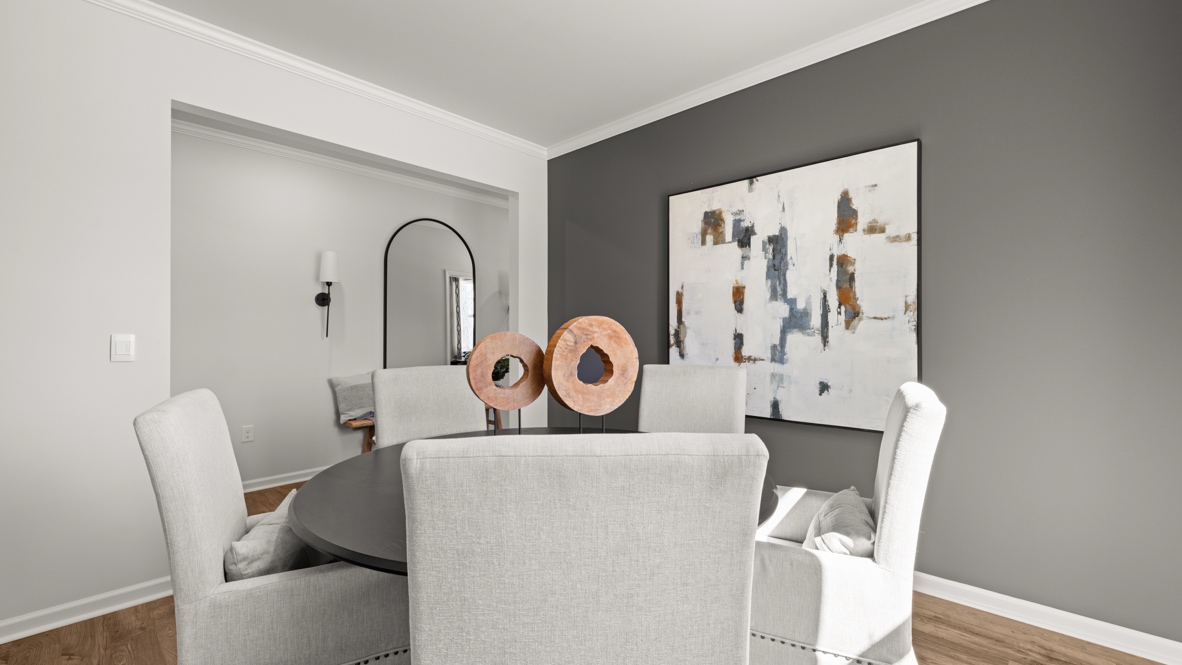 Interior dining area with accent walls