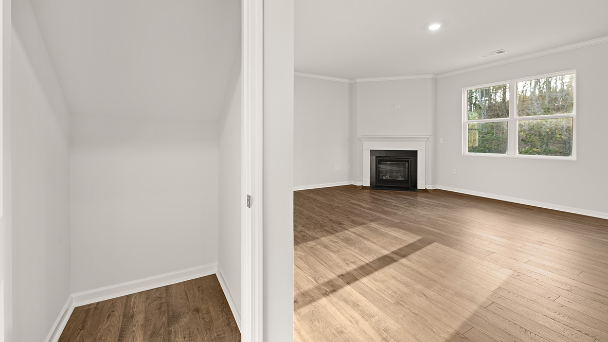 open concept living area with fireplace