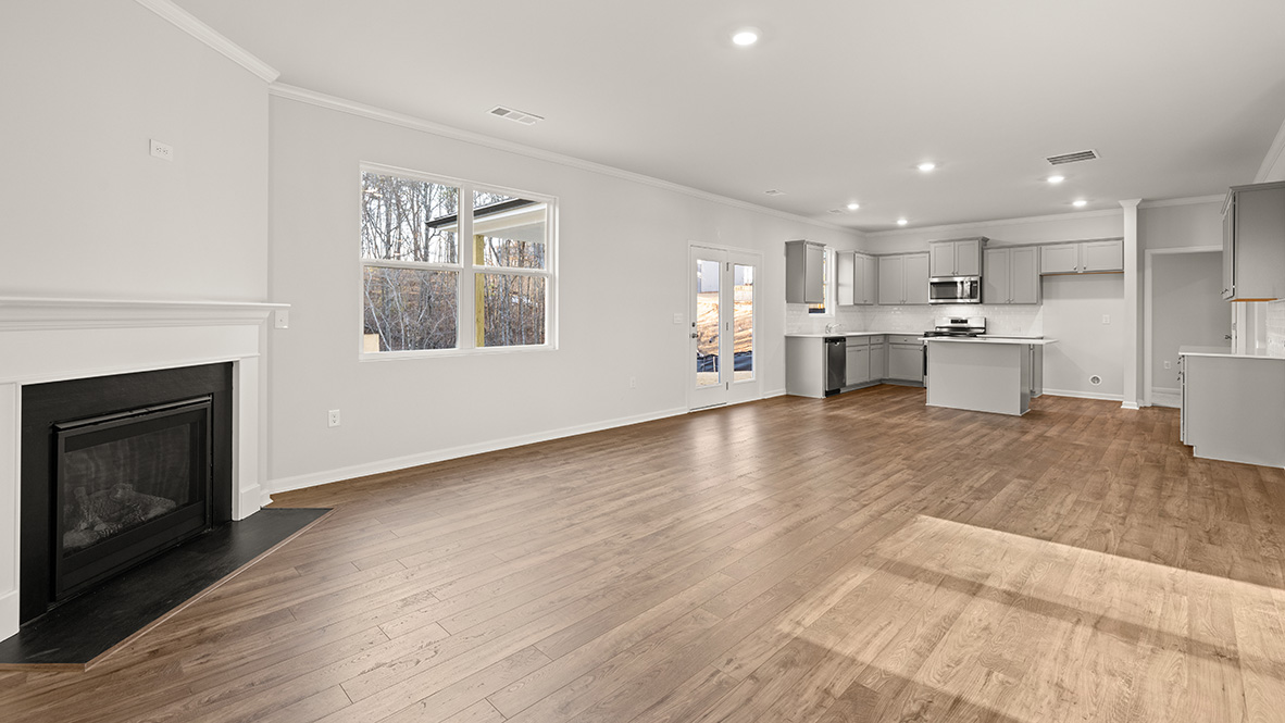 open concept living area with the living room and kitchen area all connected