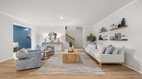 Interior living area next to staircase