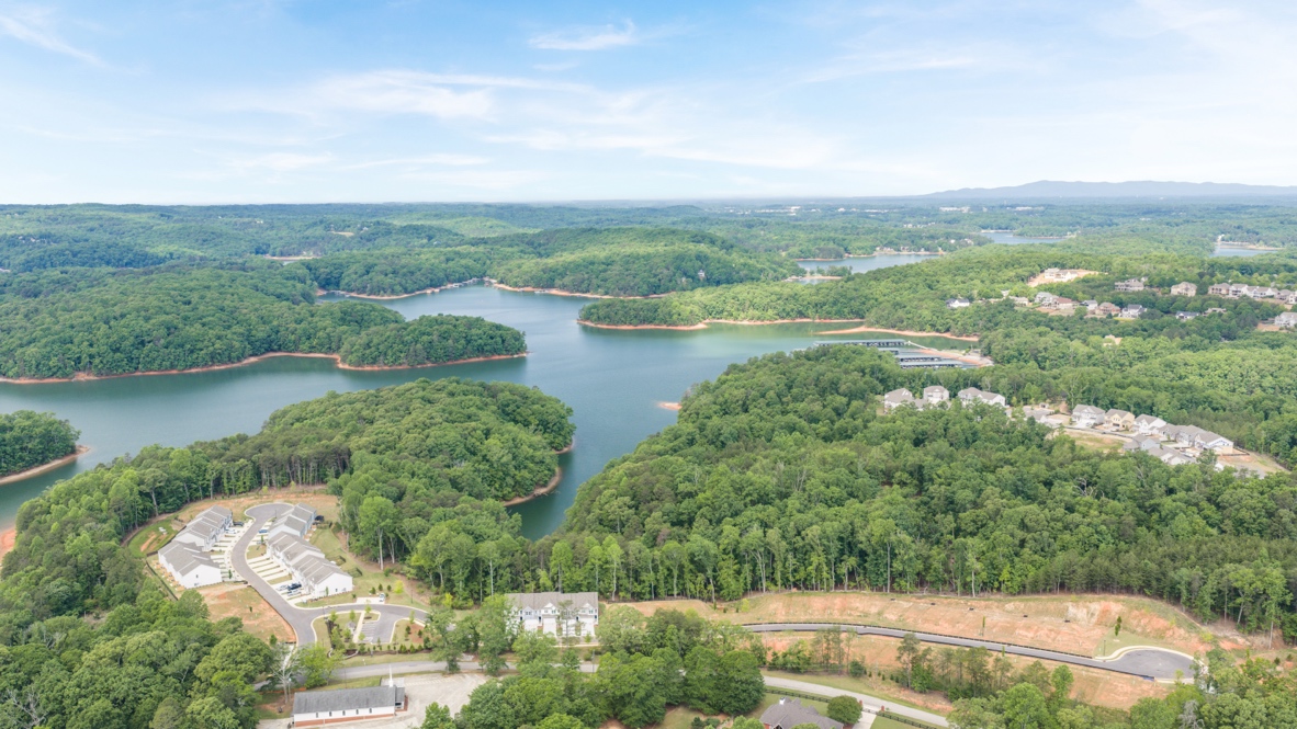 Aerial Falcon Landing townhome community Falcon Landing Townhomes By D.R. Horton view lake