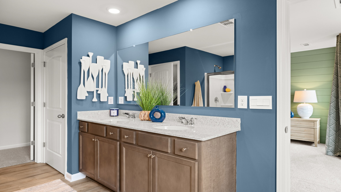 Interior primary bathroom with double sink