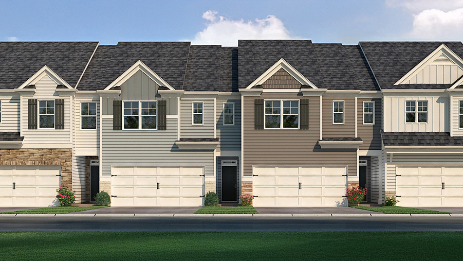 Exterior townhomes with stone detailing