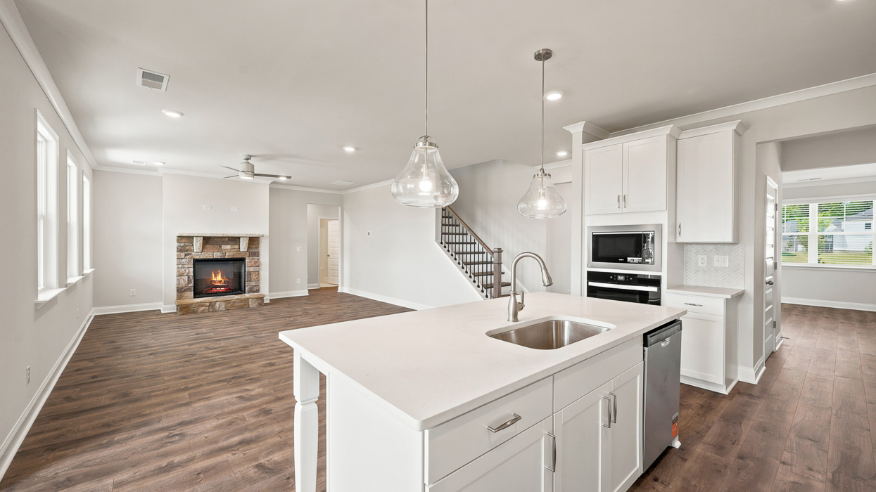 kitchen and family room