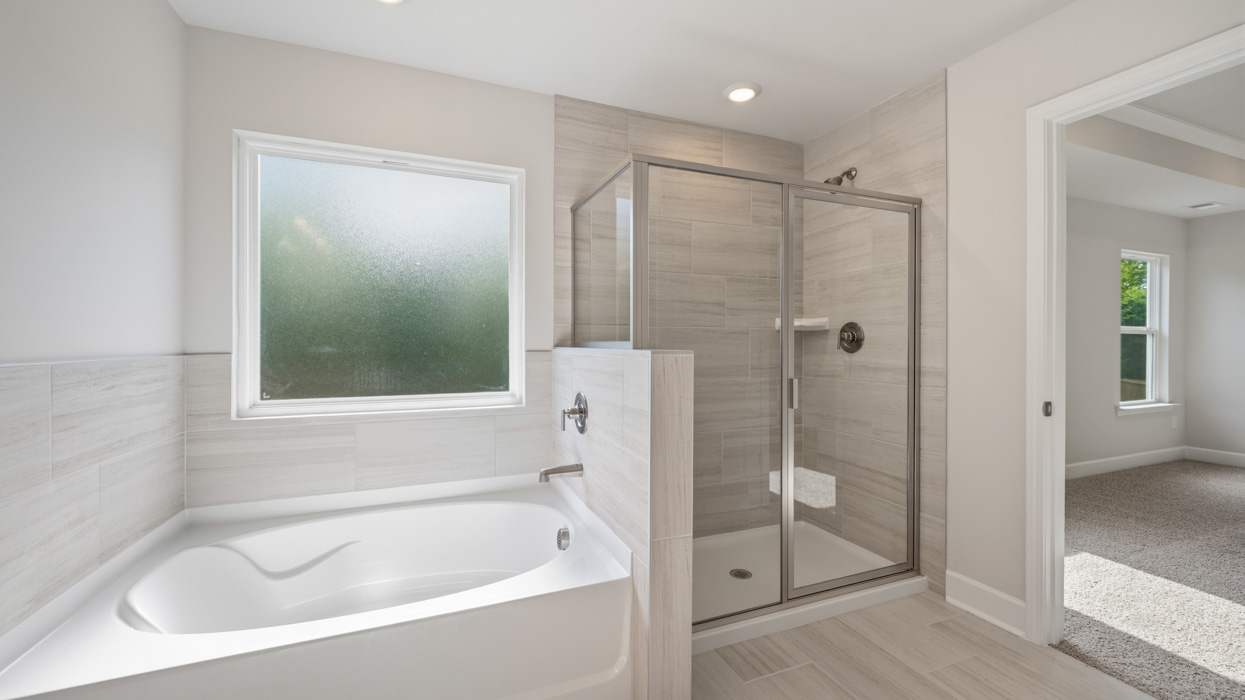 primary bathroom walk-in shower and tub