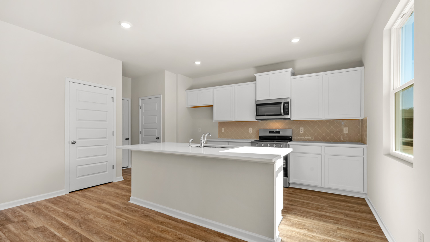 angled kitchen with natural light