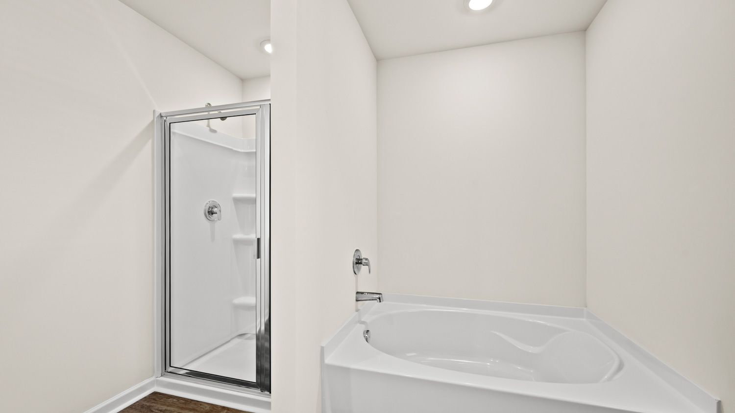 primary bathroom with stand-up shower and tub