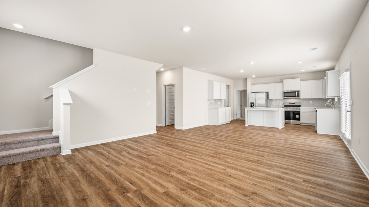 angled kitchen from living room