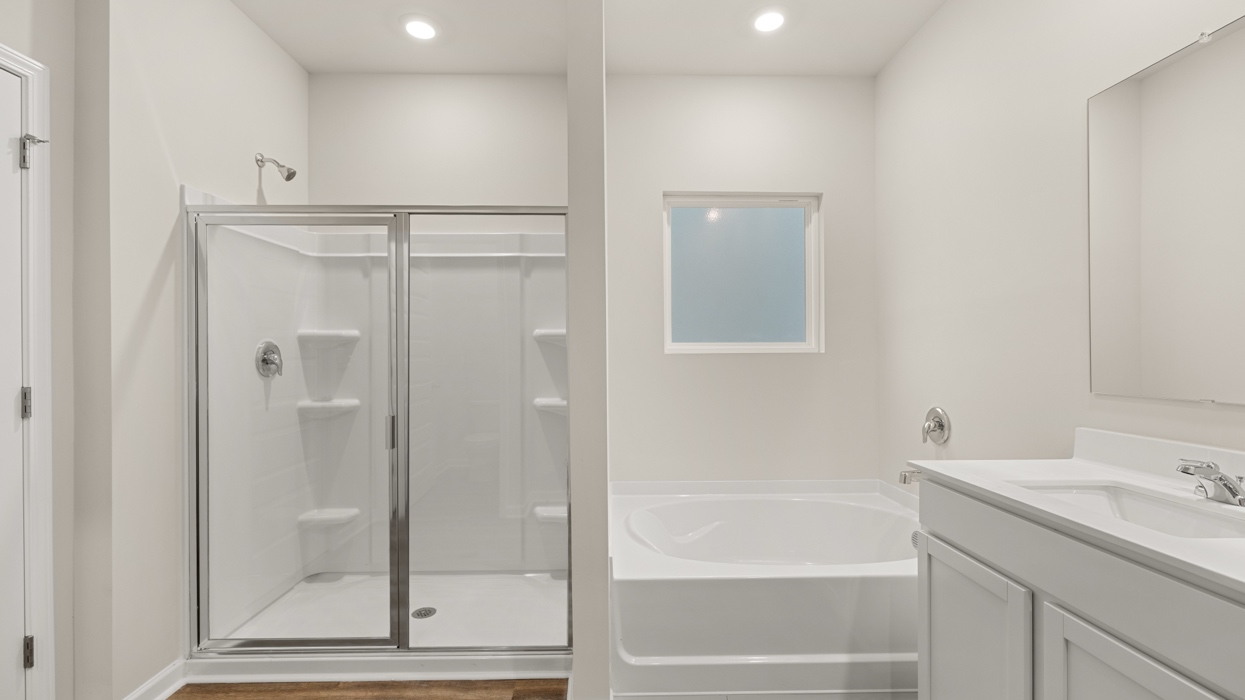 primary bathroom with stand-up shower and bathtub