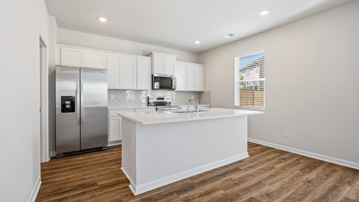 angled kitchen with natural light