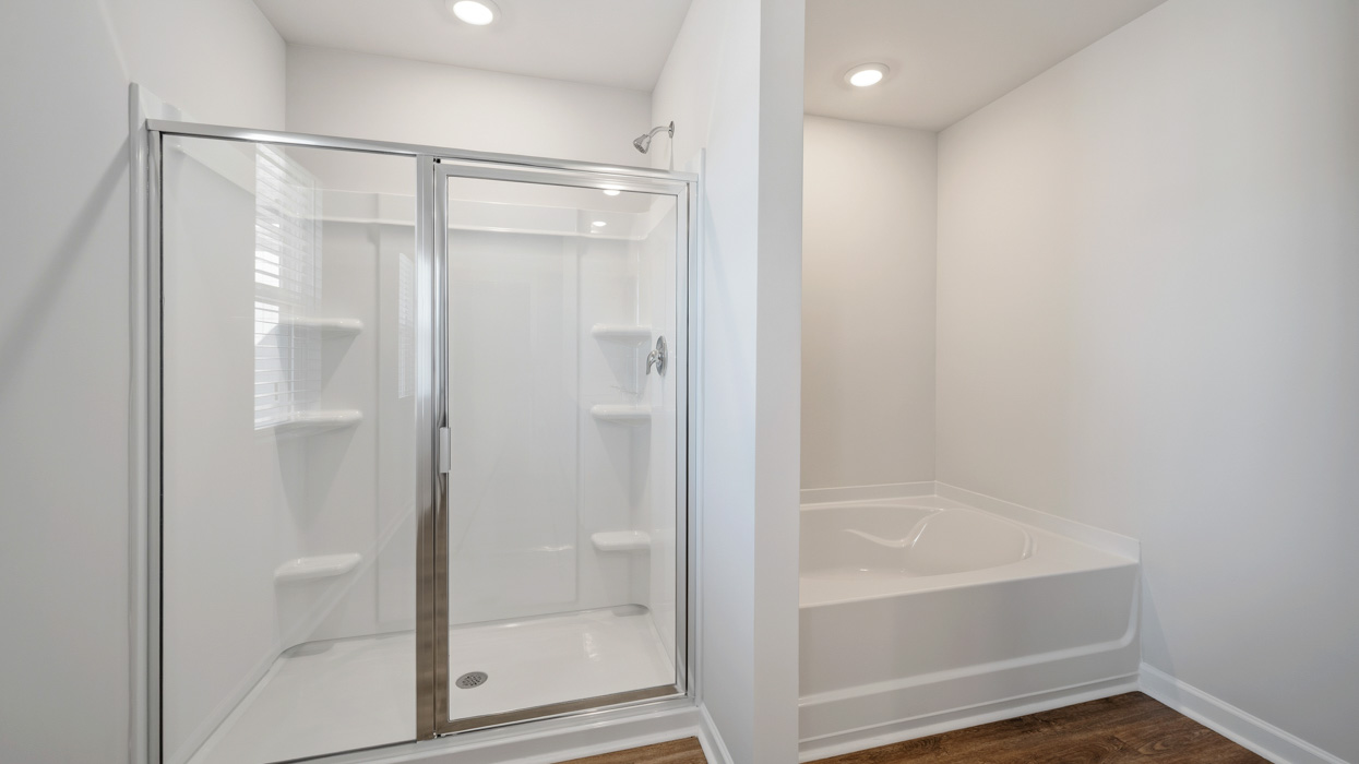 primary bathroom with stand-up shower and tub