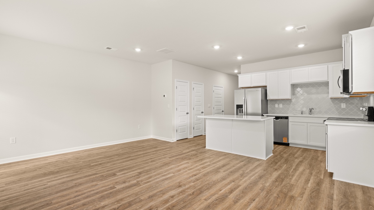 angled kitchen from living room