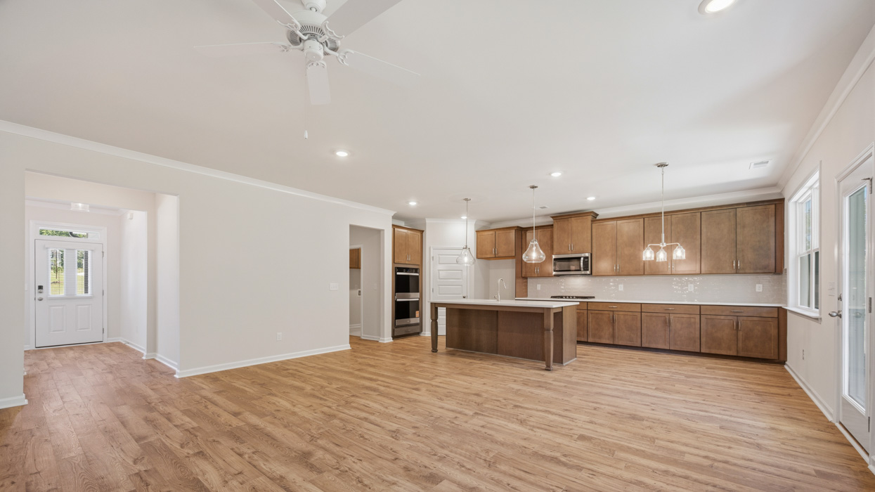 family room and kitchen