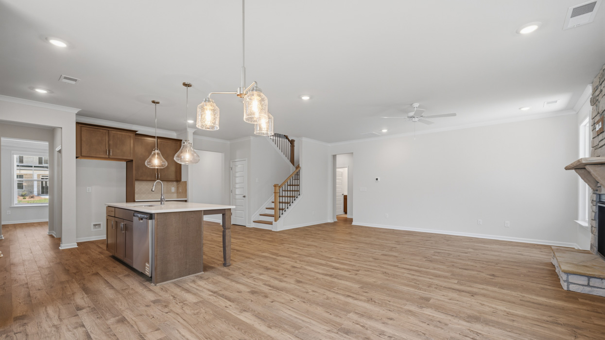 kitchen and family room