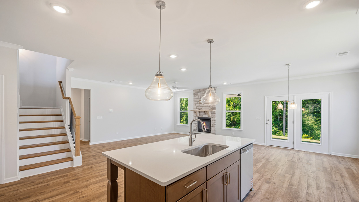 kitchen and family room