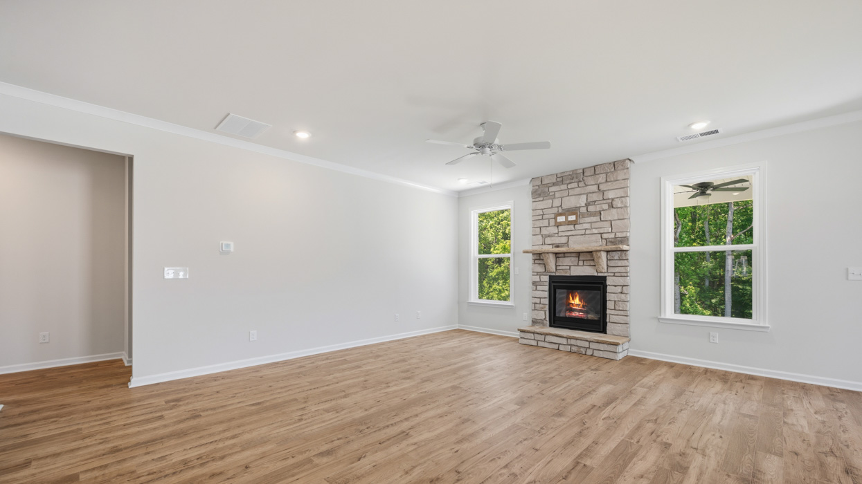 family room and fireplace