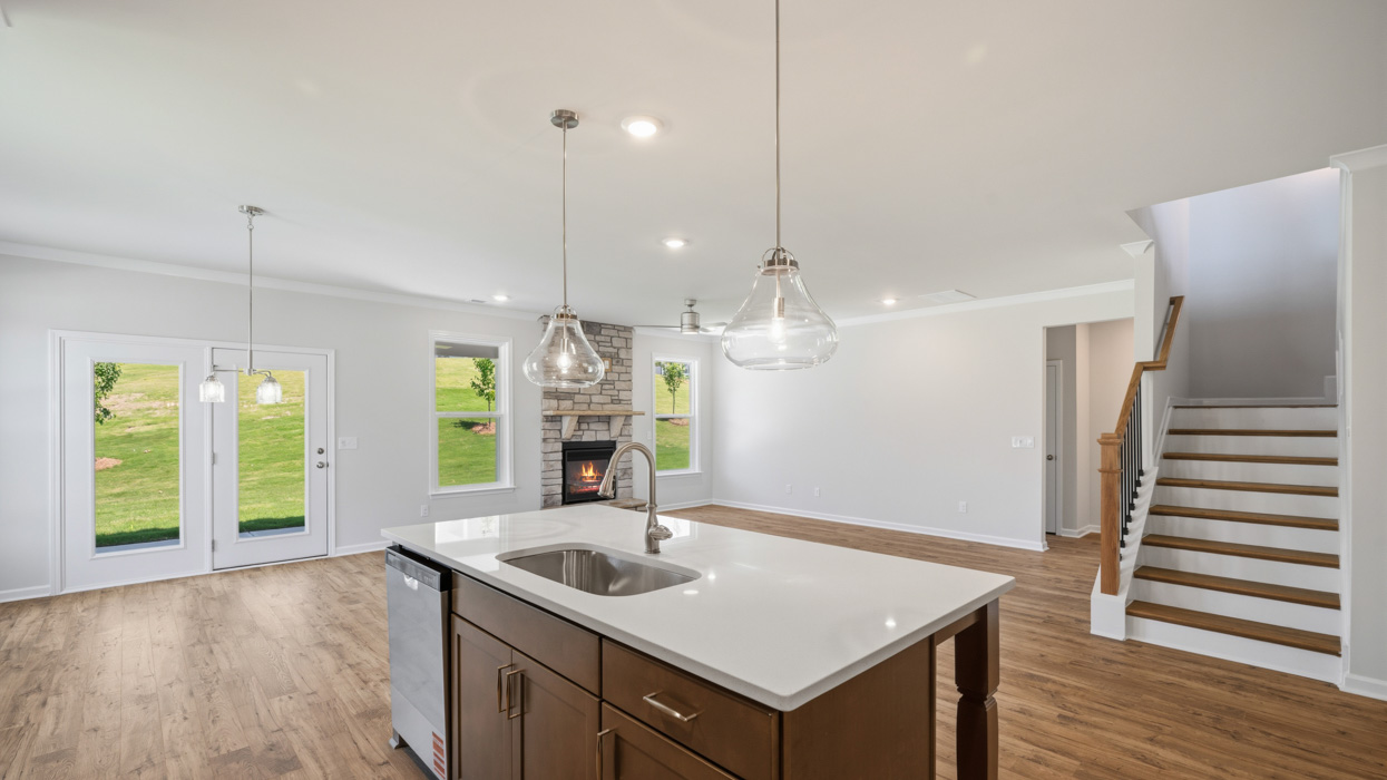 kitchen and family room
