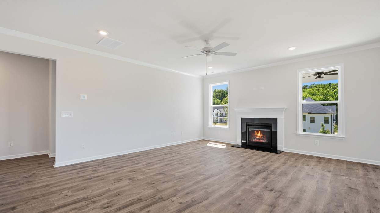 family room with fireplace