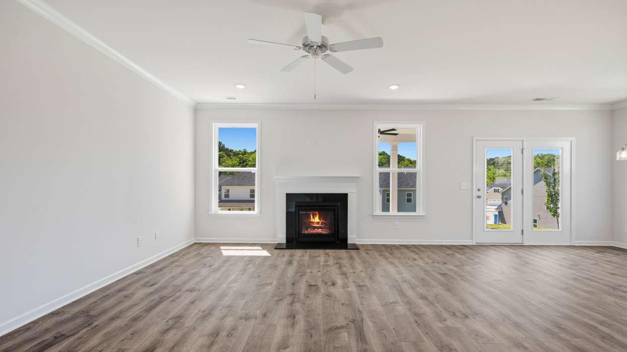 family room with fireplace