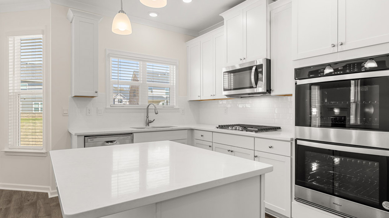 angled kitchen with natural light