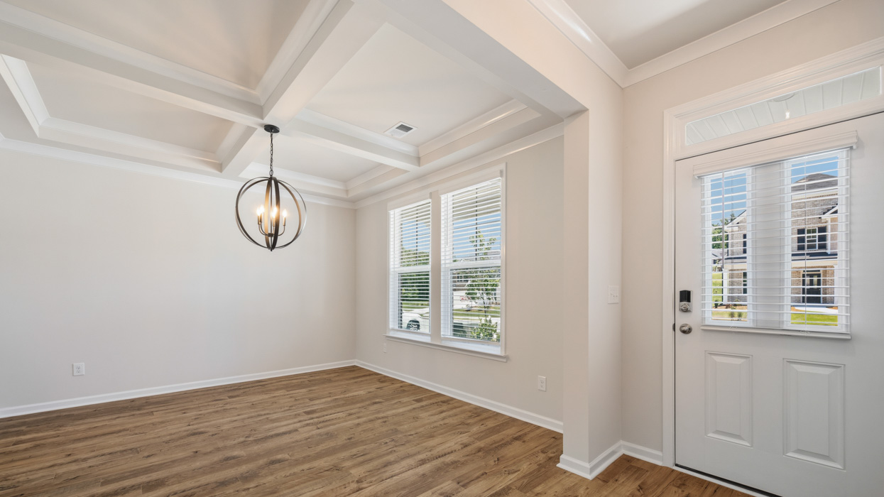 angled dining room with natural light