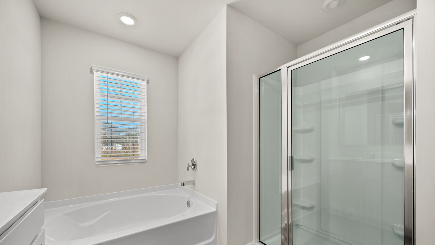 primary bathroom with stand-up shower and tub