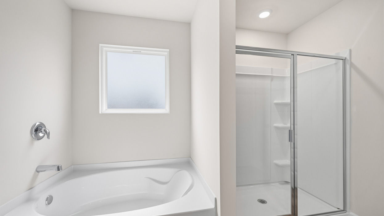 primary bathroom with walk-in shower and tub
