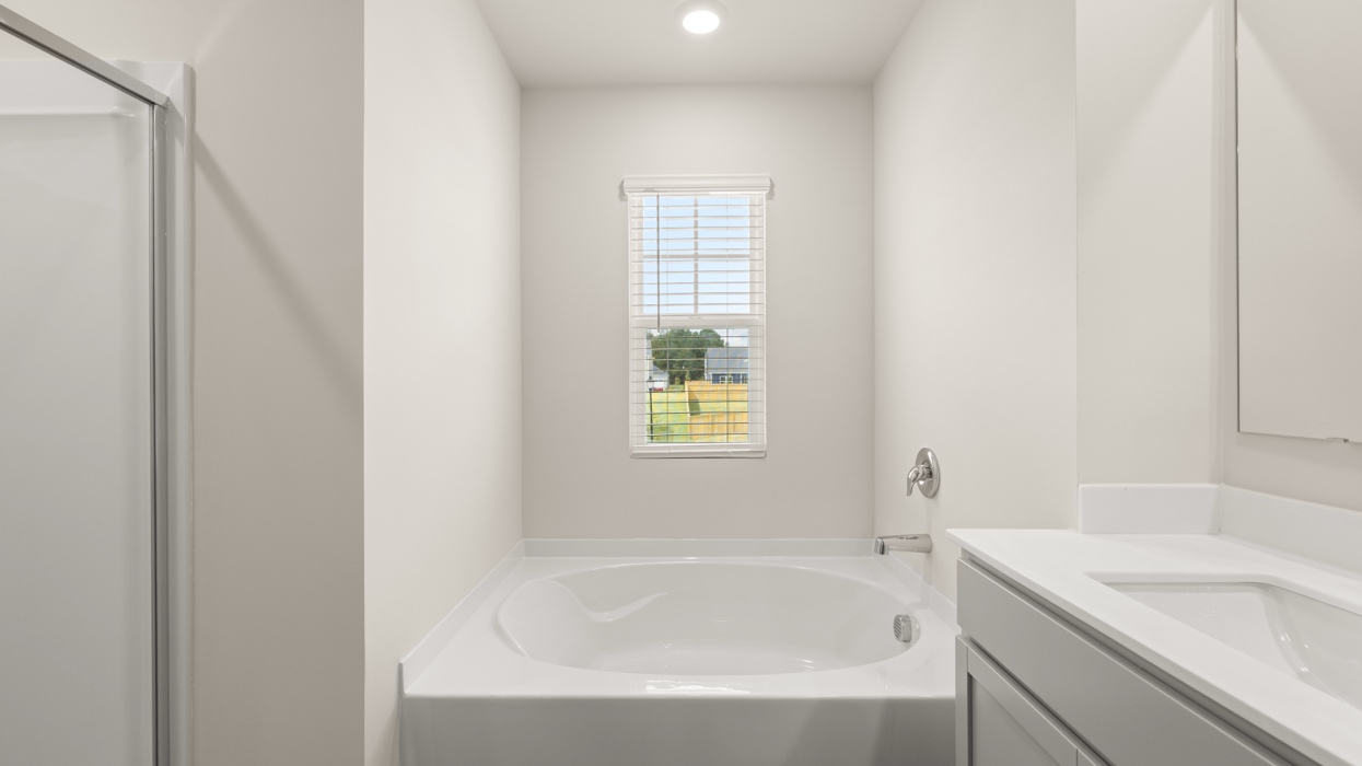 primary bathroom with walk-in shower and tub