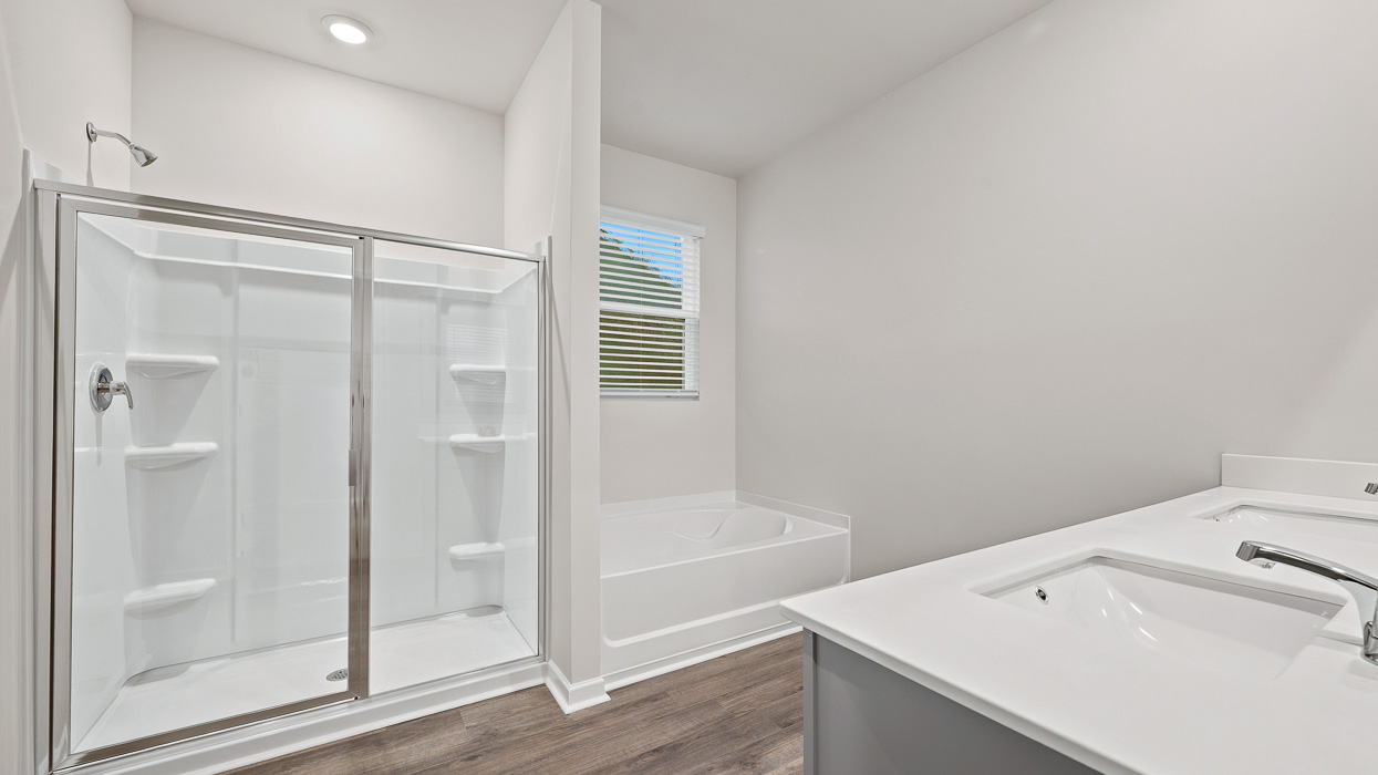 primary bathroom with walk-in shower and tub