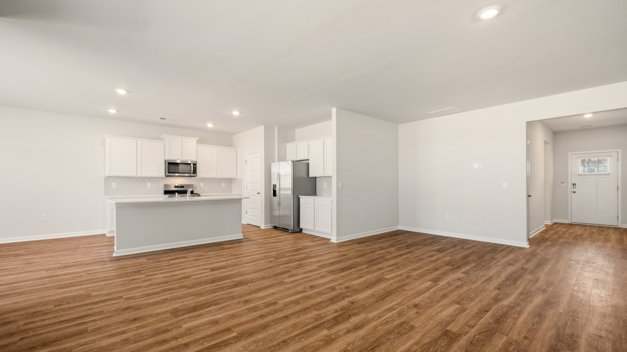 angled kitchen from living room