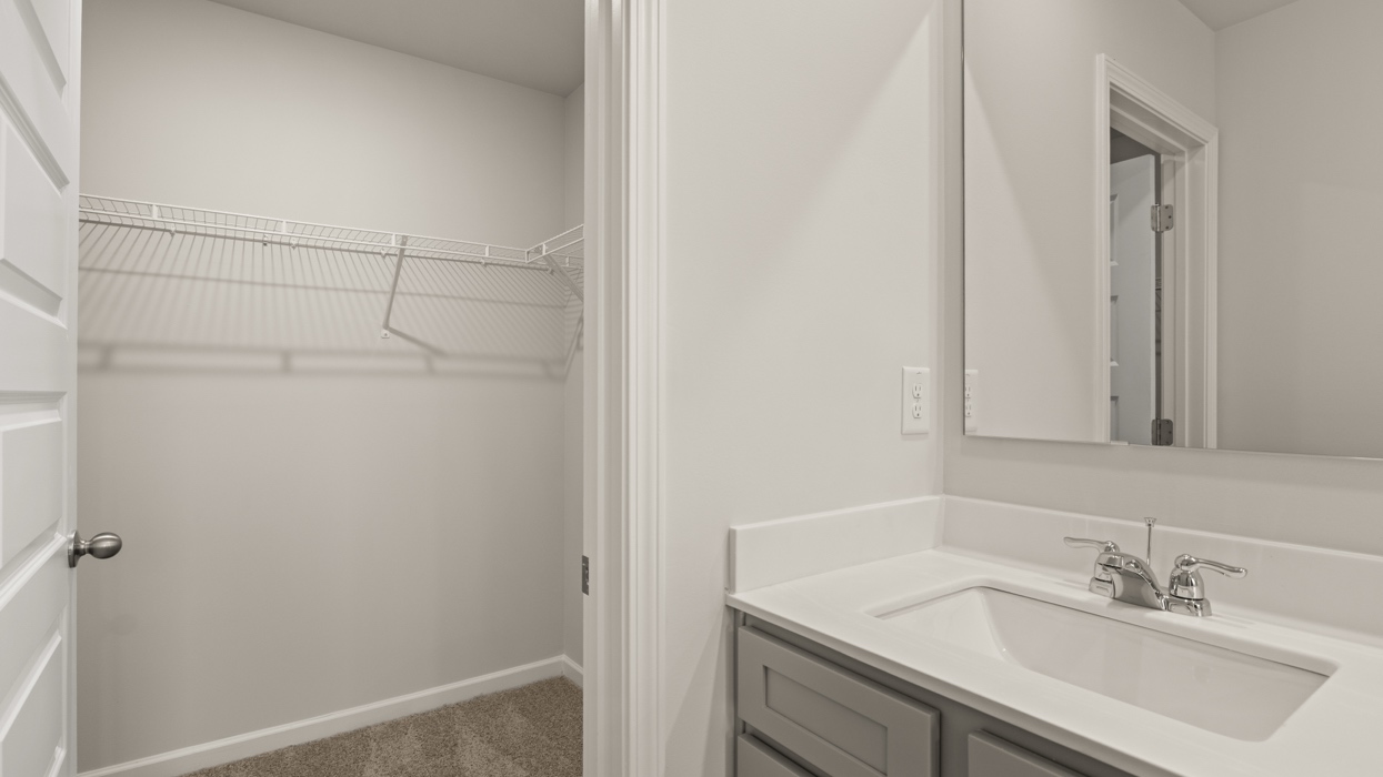 bathroom with single sink and closet