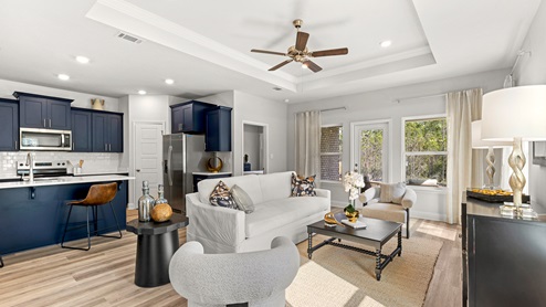 Open concept home with neutral colors.