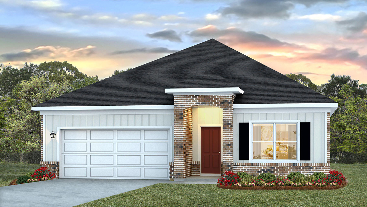 The Rhett front entry home with two car garage.