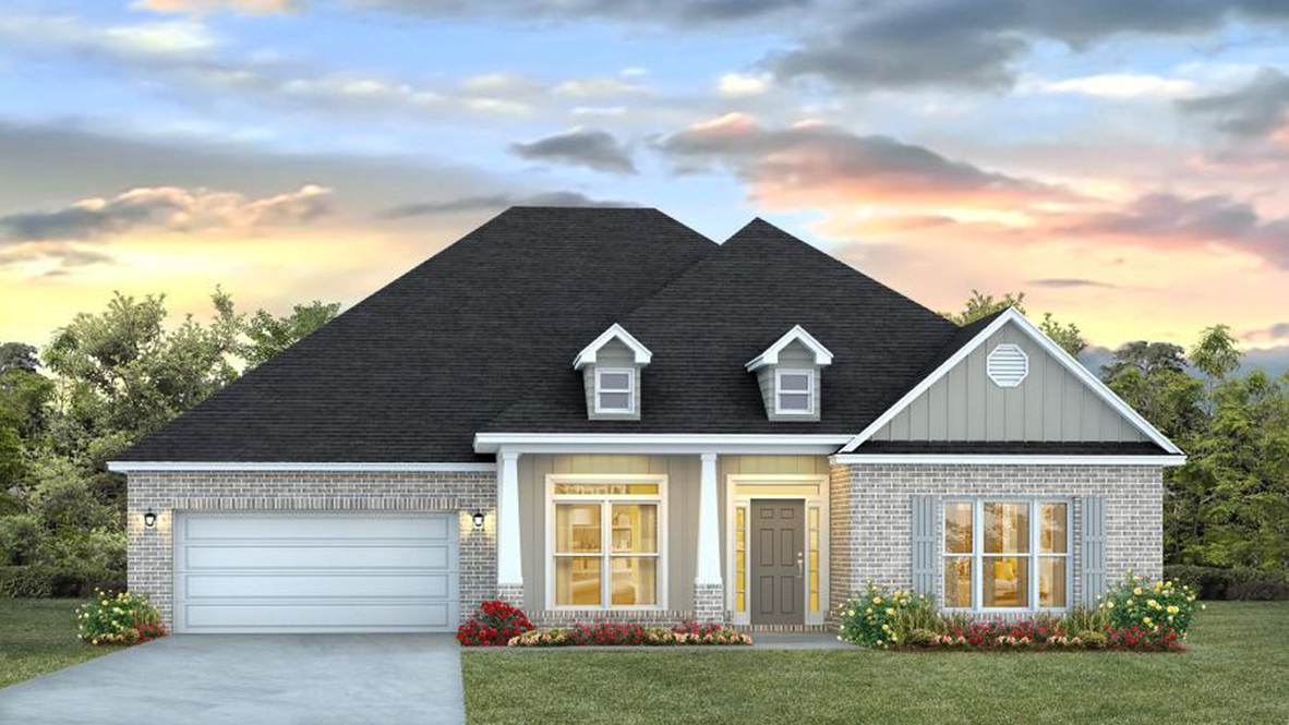 The McKenzie front entry home with two car garage.