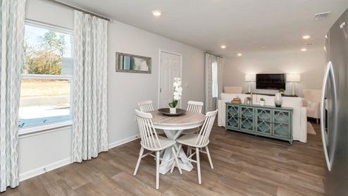 View of the living area adjacent to the kitchen.