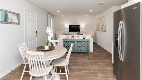 View of the living area from the kitchen.